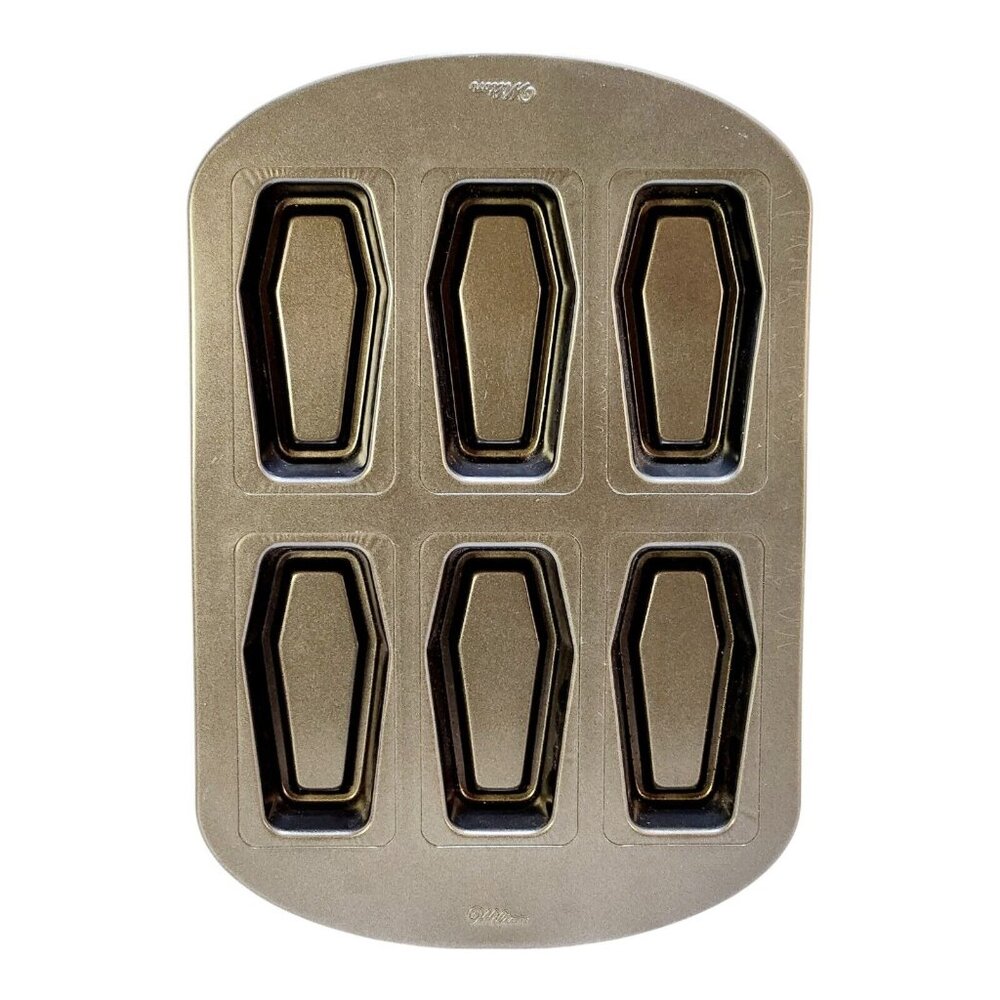 Wilton Non-Stick Mini Coffin Casket Halloween 6 Cavity Cake Mold Baking Pan 3D